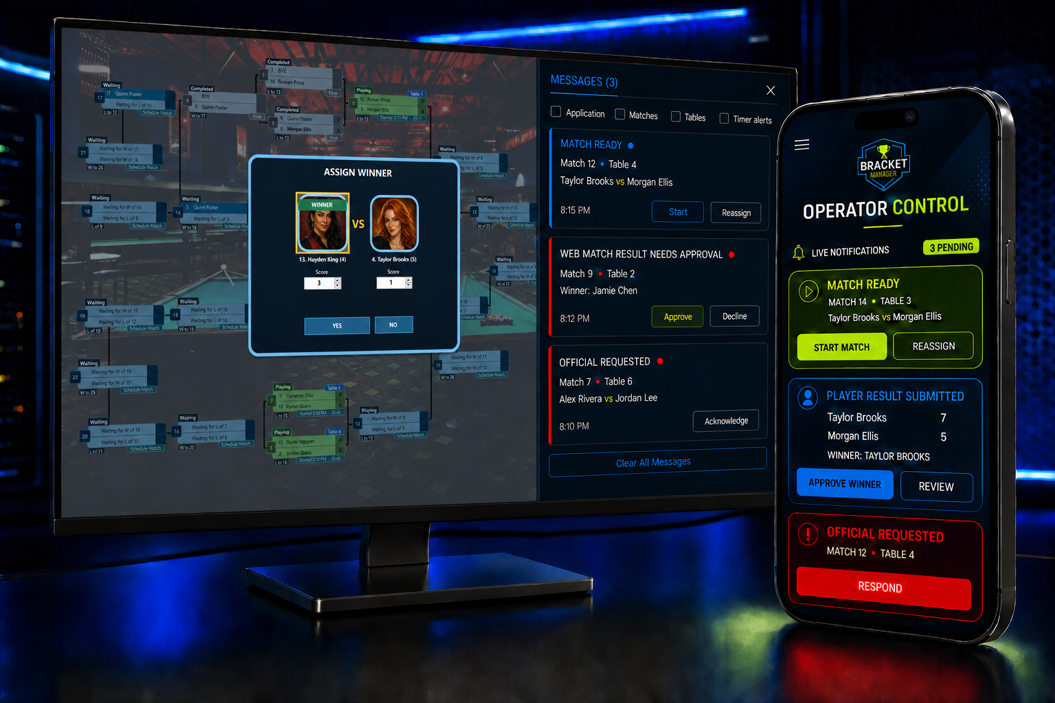 Bracket Manager live tournament bracket with match controls